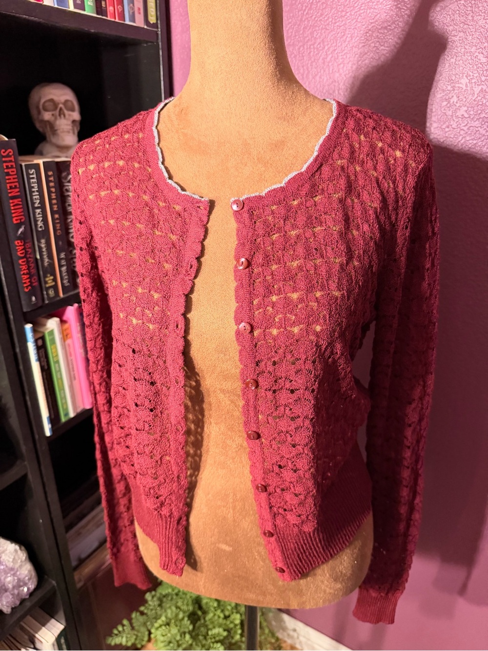 Jennifer Lopez Crochet Openwork Slightly Cropped Cardigan Sweater